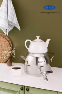 کتری قوری استیل شیر دار 5لیتری دسته استیل مات بالا ریور کد 3870