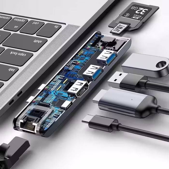 هاب USB-C باسئوس مدل CAHUB-L0G با هفت پورت