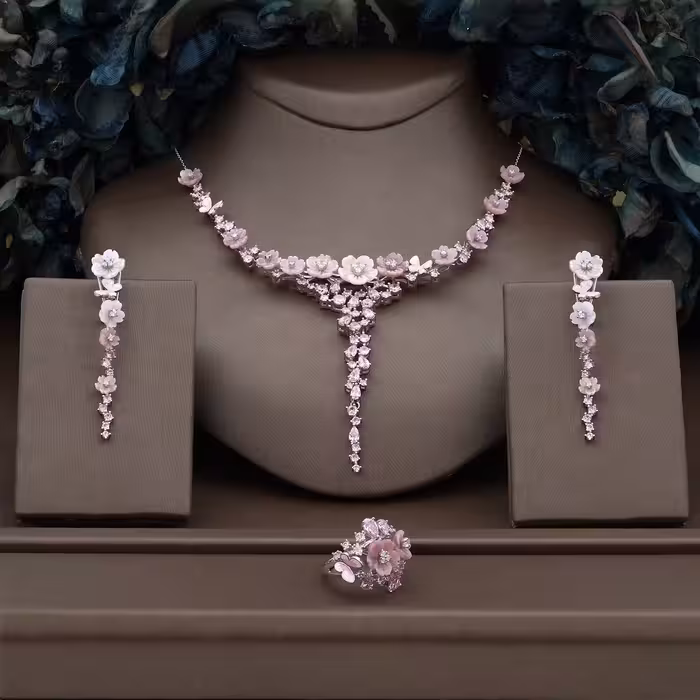 سرویس صدفی نقره زنانه جواهری مدل NEC C7