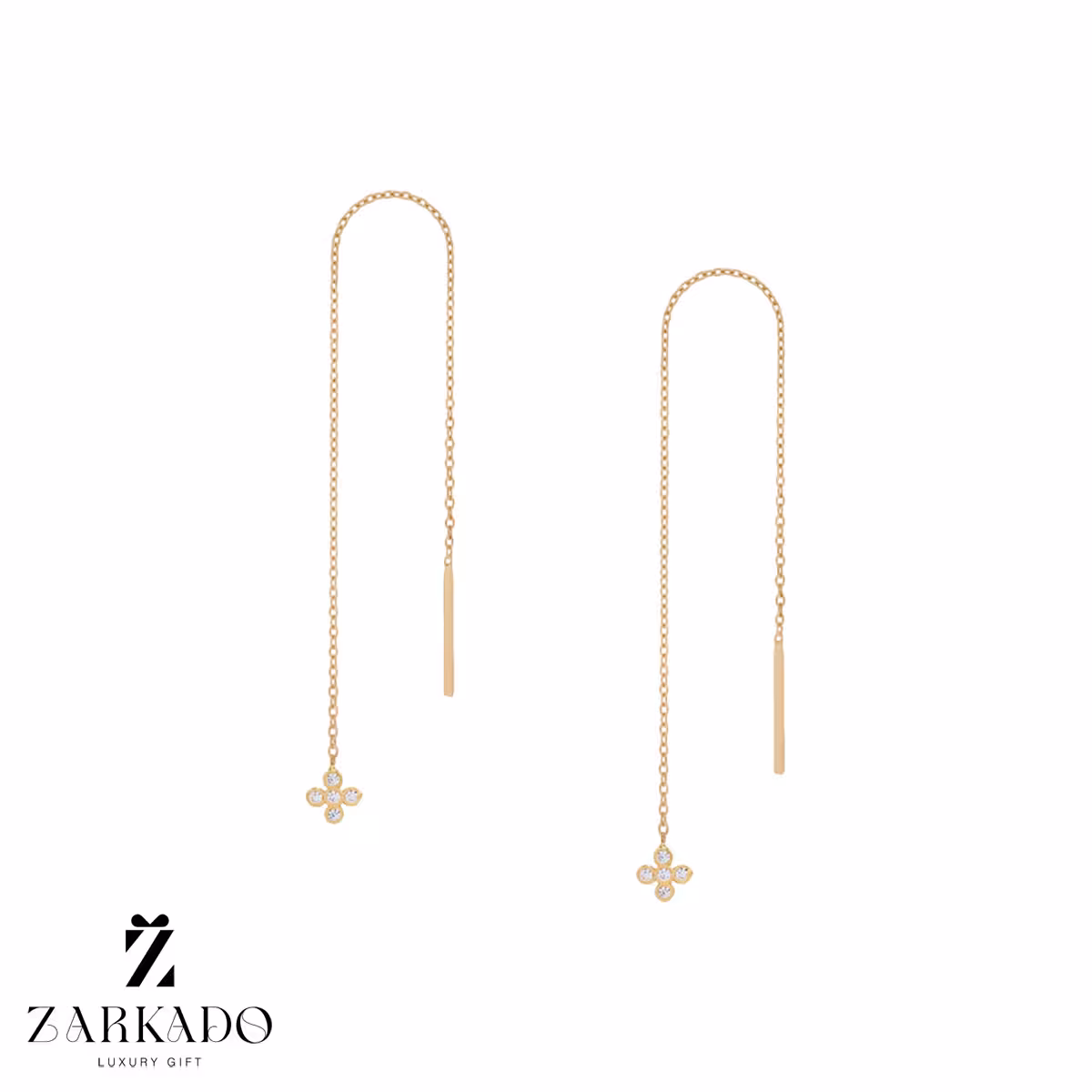 گوشواره بخیه ای طلا طرح گل نگینی کد E11730