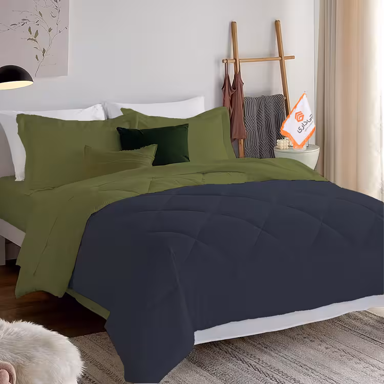 سرویس روتختی دورنگ چیداری زیتونی نوک مدادی دونفره چهار تکه