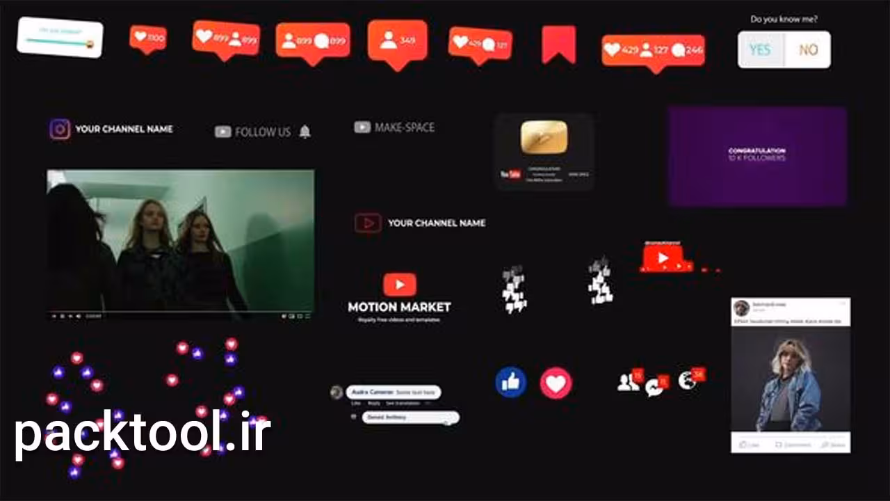 دانلود پروژه افتر افکت المنت و ابزار شبکه های اجتماعی Social Media Elements - پک تول