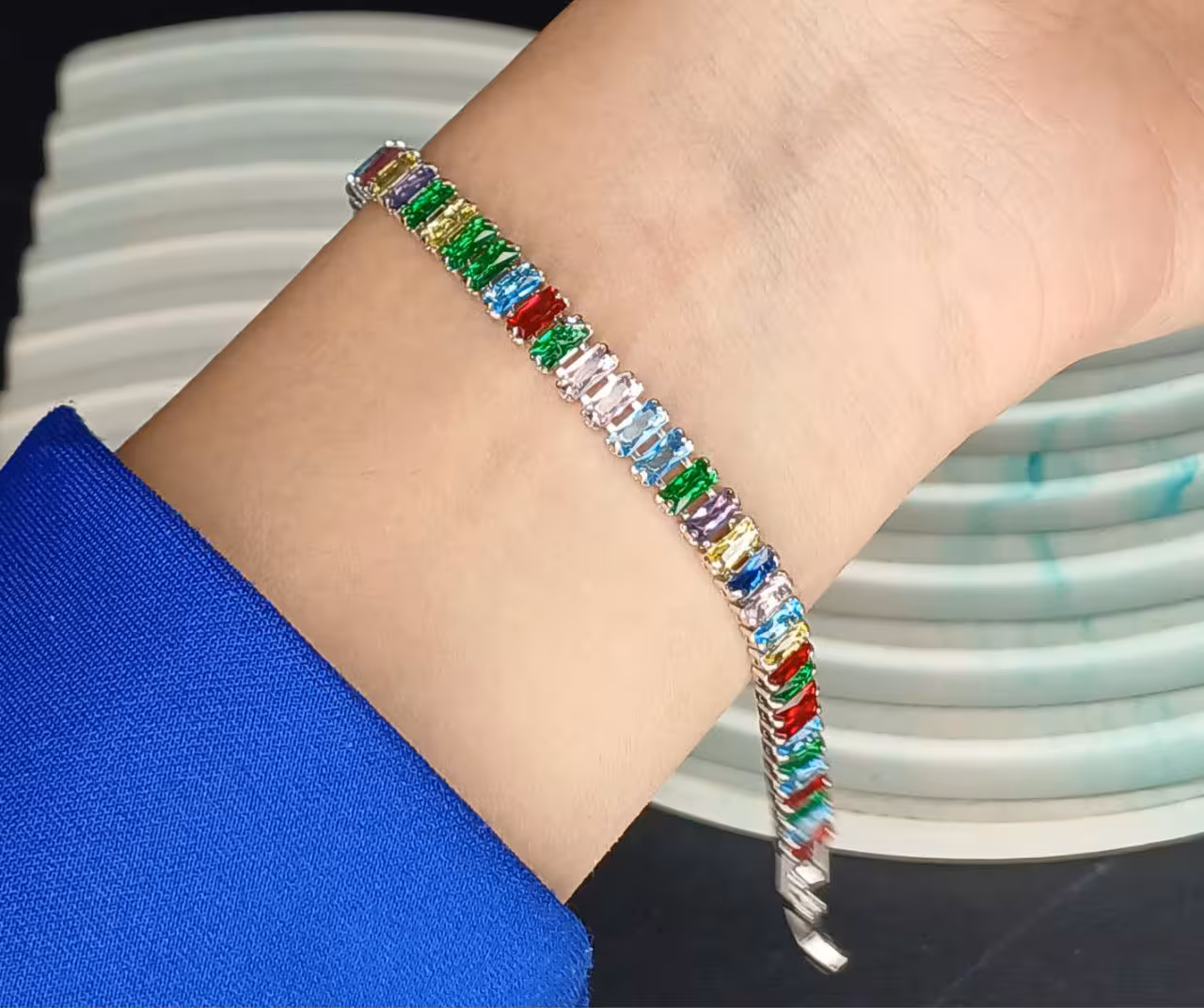 دستبند تنیسی نگین مستطیل