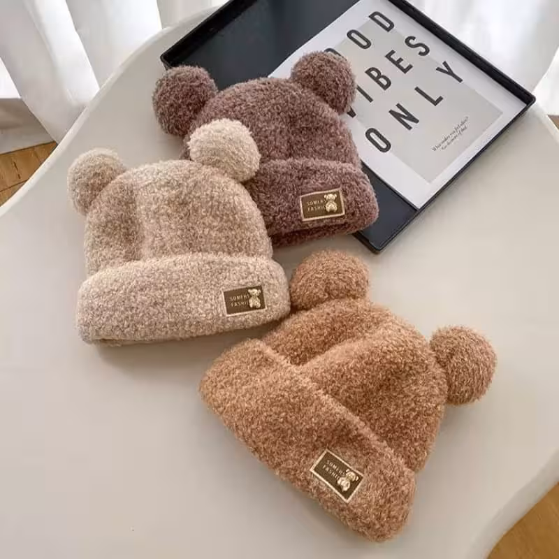 کلاه بافتنی تدی دو پوم دار