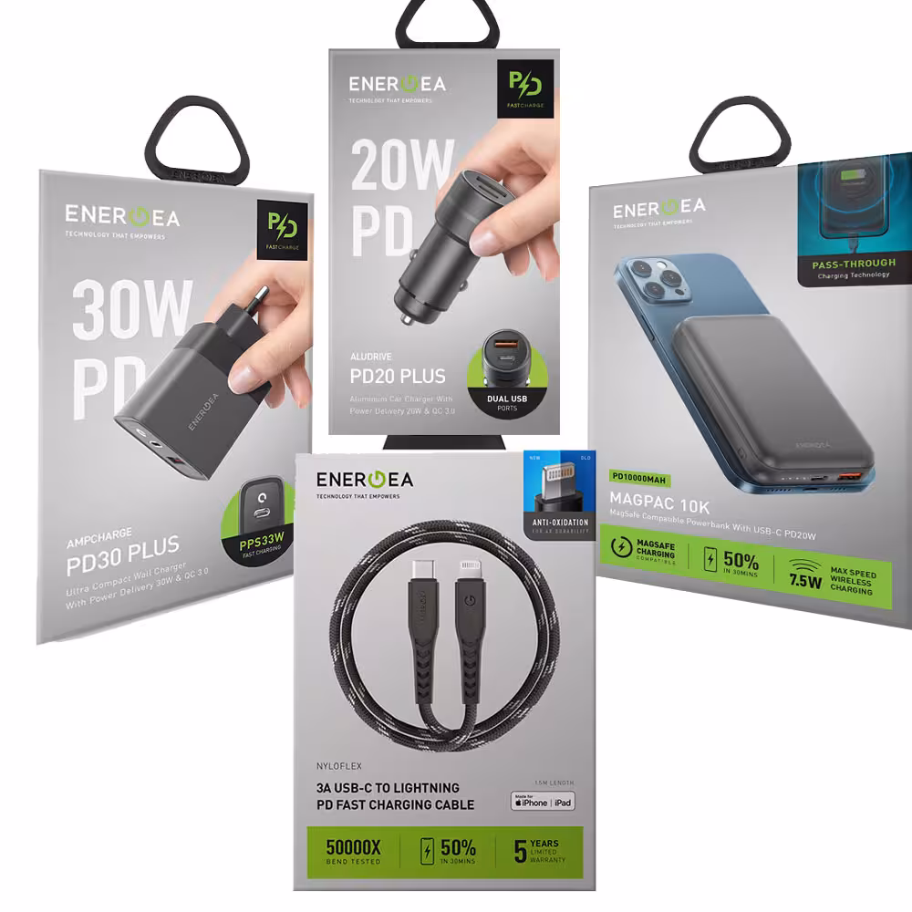 پکیج حرفه ای شارژ آیفون برند انرژیا - فروشگاه اسپيگن ایران