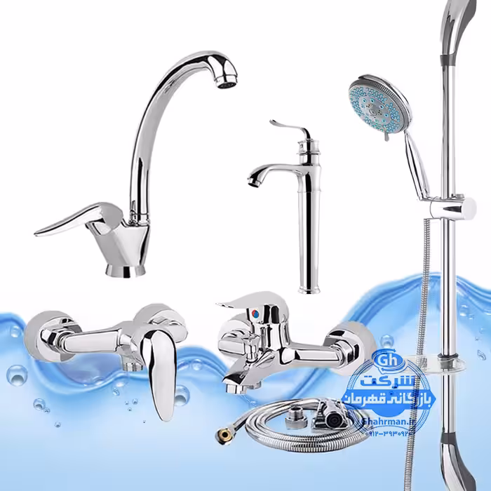ست 6 عددی شیرآلات برند آیدا صنعت مدل قهرمان | شیر ظرفشویی   روشویی پایه‌بلند بامبو   حمام   توالت   علم دوش یونیکا   شلنگ توالت | کروم براق