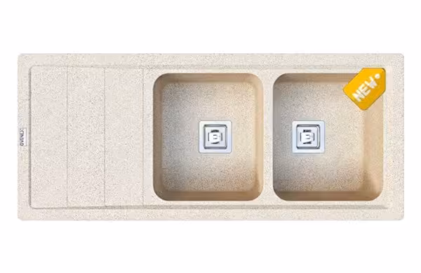 سینک گرانیتی توکار دو لگن اونکس مدل آرسین کرم شنی