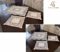 رومیزی مخمل مروارید دوزی طرح شکوفه مربع 3 تکه