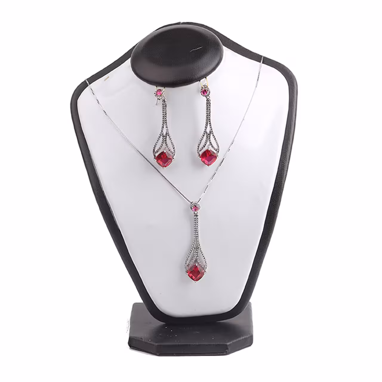 نیم ست نقره زنانه مدل نگین قرمز اتمی درشت کد M119