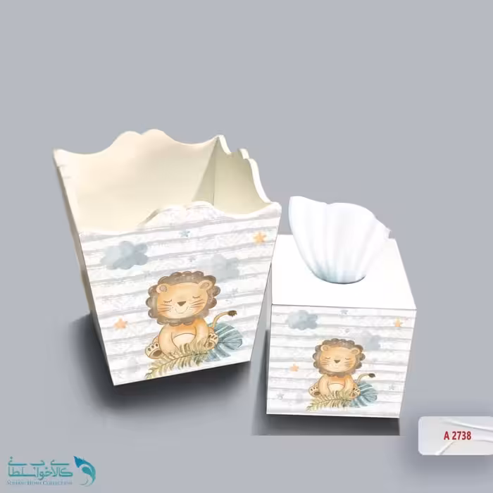 ست سطل و جا دستمال چوبی کودک طرح شیر و دوستانش کد A2738