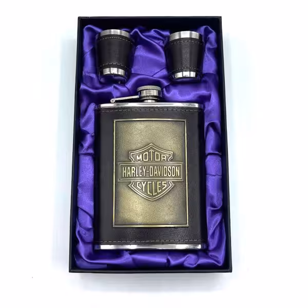 ست قمقمه جیبی استیل  روکش چرم هارلی کد s550322