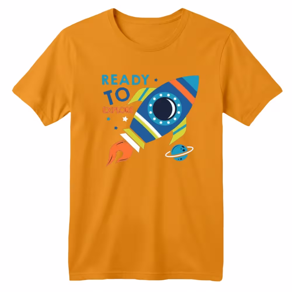 تی شرت آستین کوتاه بچگانه مدل فضانورد کد 15 رنگ پرتقالی