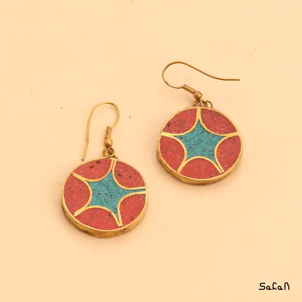 گوشواره هندی قلاب دار دایره رنگی ستاره