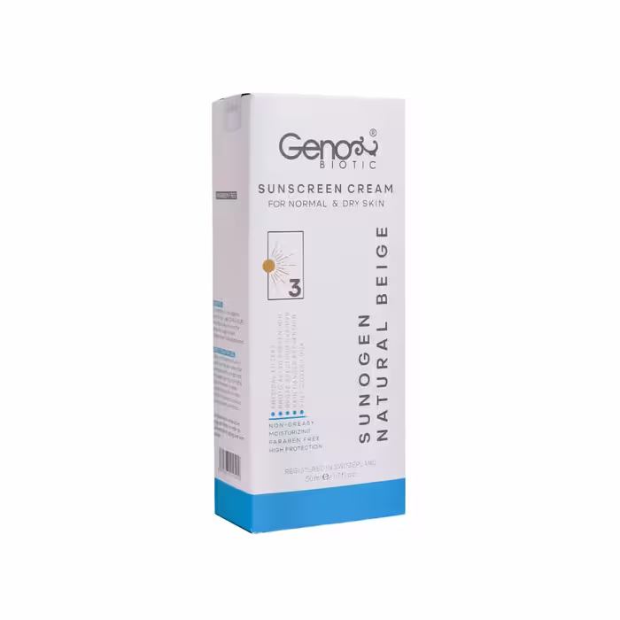 کرم ضد آفتاب پوست خشک ژنوبایوتیک SPF50 حجم 50 گرم بژ طبیعی
