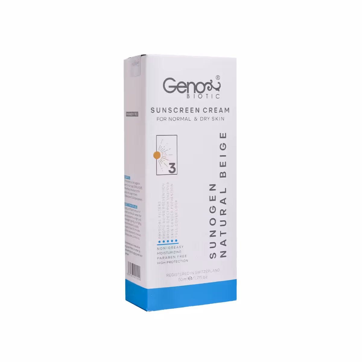 کرم ضد آفتاب پوست خشک ژنوبایوتیک SPF50 حجم 50 گرم بژ طبیعی