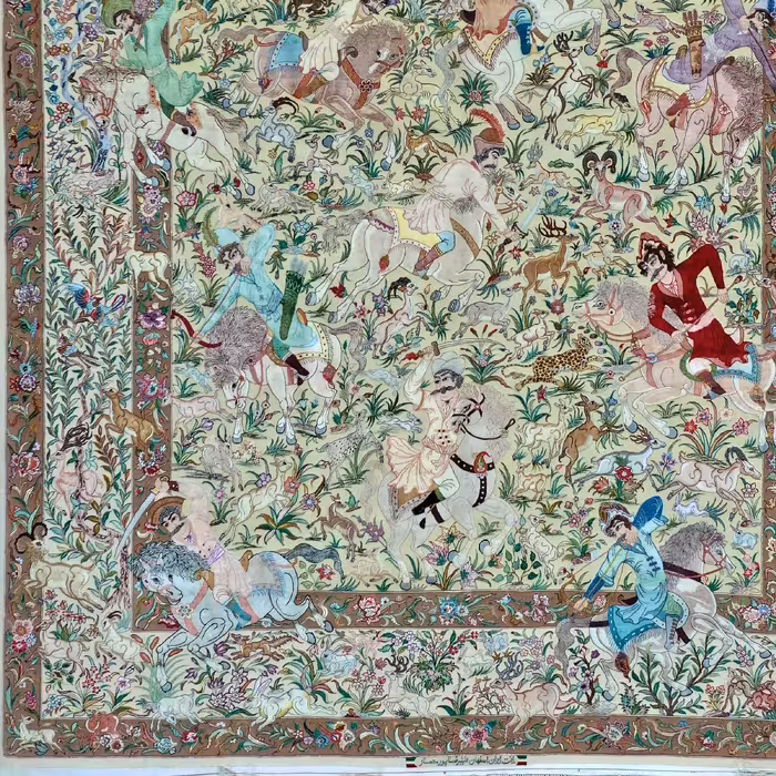 فرش دستباف 12 متری پورمعمار مدل شکارگاه کد 110