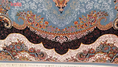 فرش ماشینی زمرد مشهد مدل کیمیا زمینه آبی