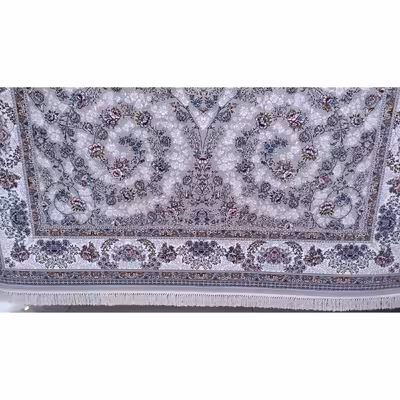  فرش ماشینی زمرد مشهد مدل گل آذین زمینه طوسی