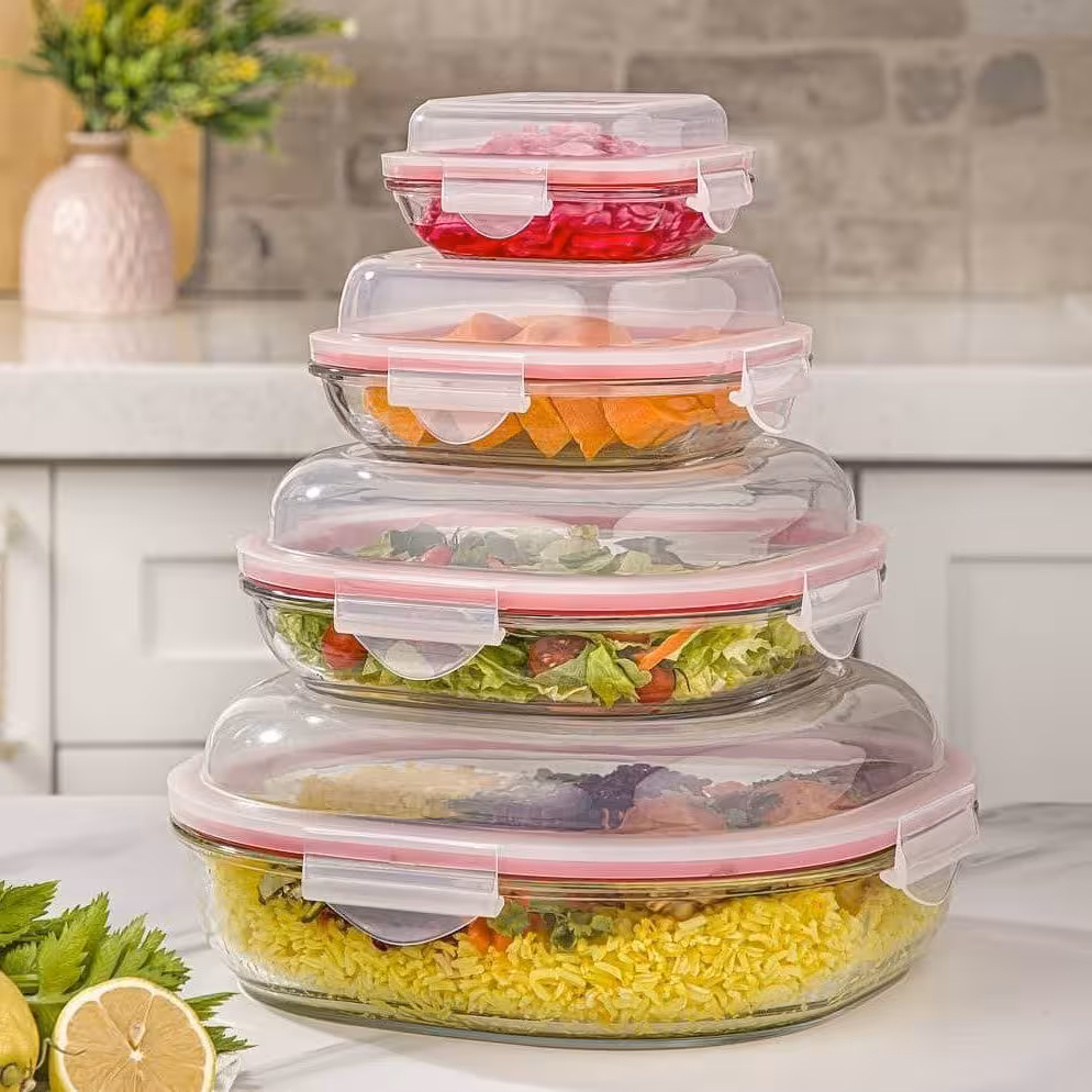 ظرف فریزری باکیفیت شیشه ای 8 پارچه  (با درب) برند لیمون