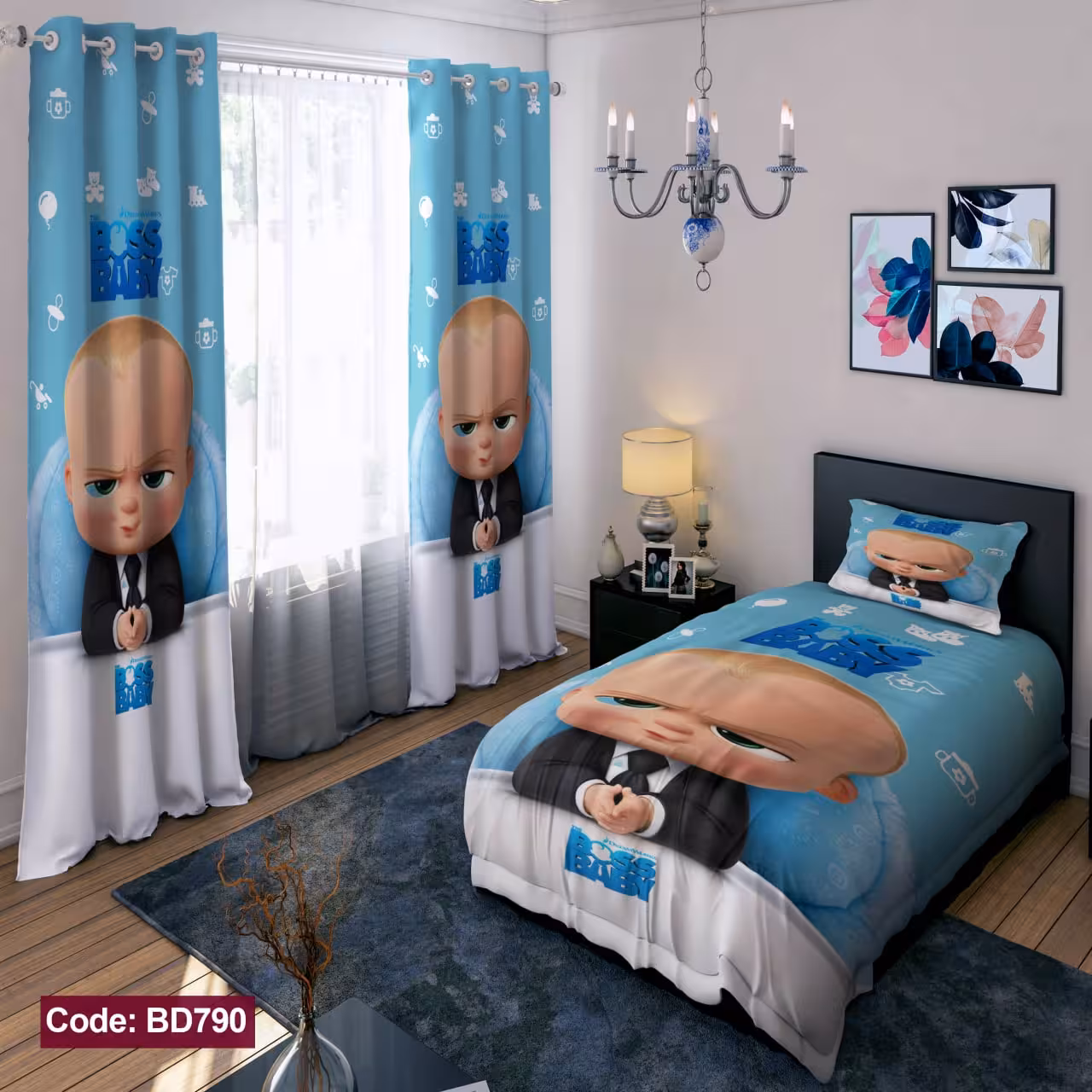 پرده پانچی مخمل چاپی پسرانه کد 790