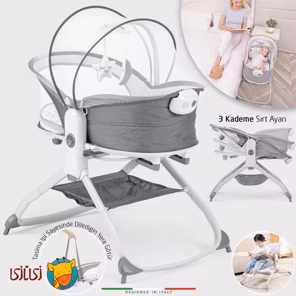 گهواره و کریر 6کاره کنار تخت مادر اله‌له مدل میرا رنگ طوسی تیره