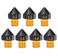 خرید و قیمت نازل MK8 برنجی شش پر بزرگ سایز 0.8 با روکش تفلون PTFE Coated