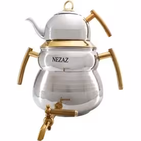کتری و قوری 6 لیتر سایه دسته طلایی تمام استیل  (NEZAZ) کد 4031