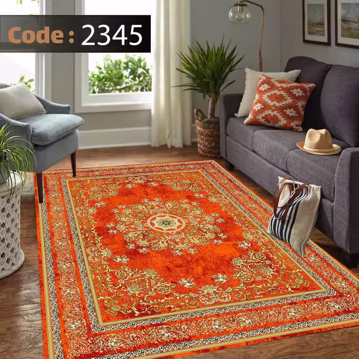کاورفرش روفرشی دورکشدار گوشه لیفه ای لاکی ، آبی و متنوع کد 2345
