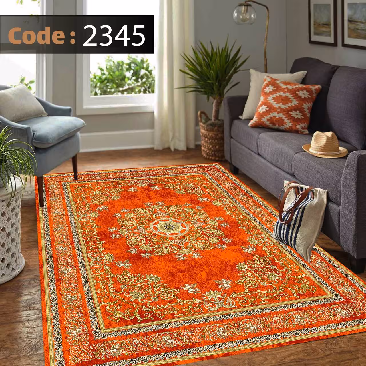 کاورفرش روفرشی دورکشدار گوشه لیفه ای لاکی ، آبی و متنوع کد 2345