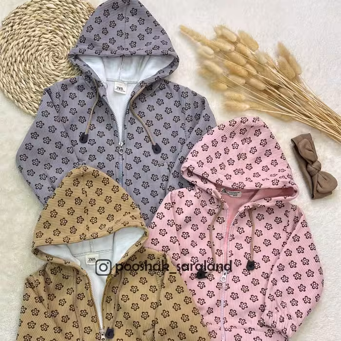 کاپشن کودک دخترانه طرح گل 1 تا 2 سال