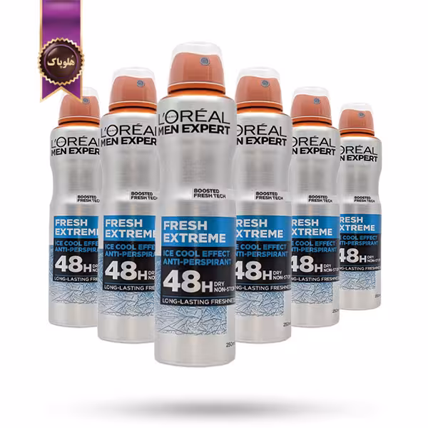 6 عدد اسپری ضد تعریق مردانه لورآل Loreal مدل خنکی فوق‌ العاده Fresh Extreme حجم 250 میلی لیتر (اورجینال)