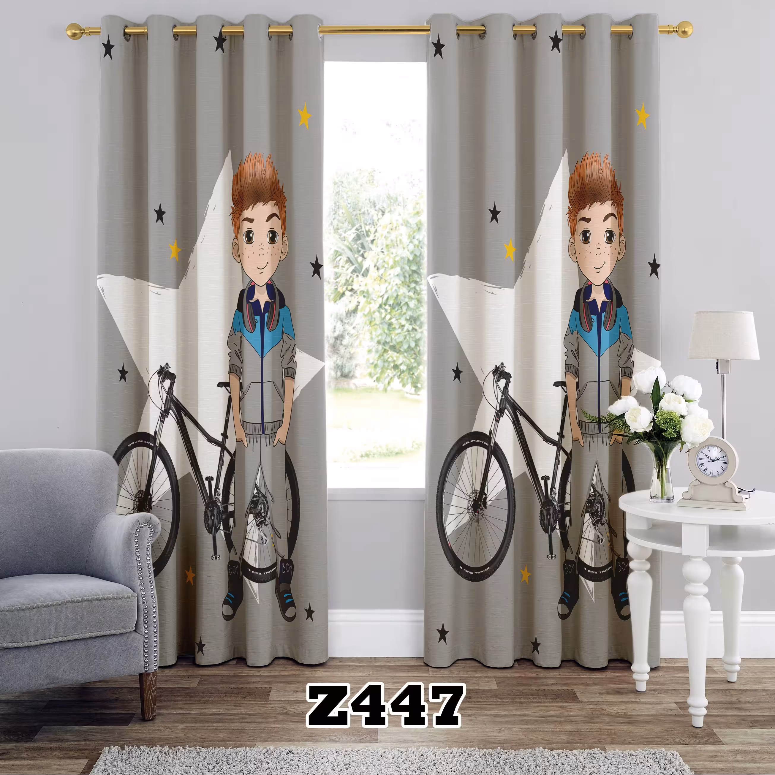 پرده چاپی طرح پسرانه کد Z447 تک قواره ارتفاع 300 عرض 140 سانت