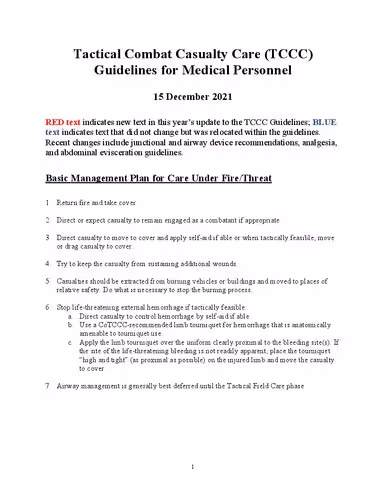 خرید و دانلود نسخه کامل کتاب Tactical Combat Casualty Care (TCCC) Guidelines for Medical Personnel - 15 December 2021