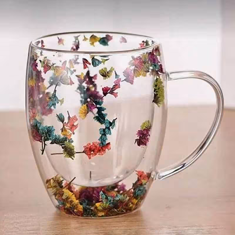 لیوان مدل دو جداره طرح گل خشک