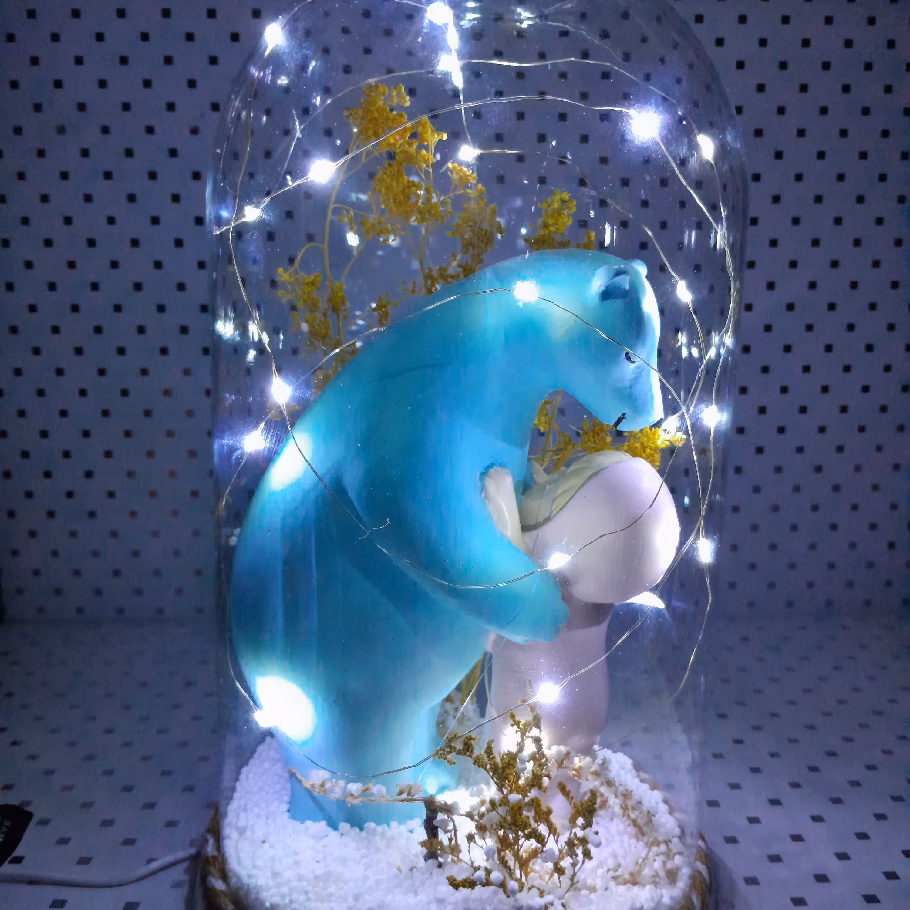 باکس هدیه طرح خرس و بچه دکوری وچراغ خواب سایز بزرگ طرح جدید لامپ ریسه ای مفتولی  مهتابی usbخور 