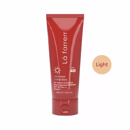 کرم ضد آفتاب رنگی لافارر مدل Light با SPF40 مناسب پوست خشک و معمولی La Farrerr Anti Spot Sunscreen for Normal to Dry Skin SPF40