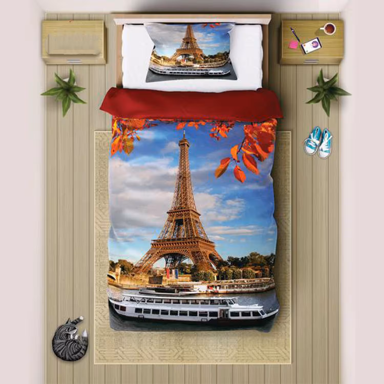 سرویس روتختی سه بعدی یک نفره چهار تکه چیداری مدل 6001