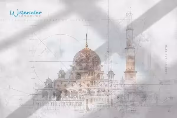 دانلود افکت فتوشاپ : اسکیس معماری آبرنگی Artistic Watercolor Drawing Photo Effect