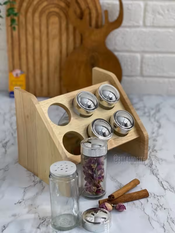 جا ادویه استند دار چوبی 6 عددی