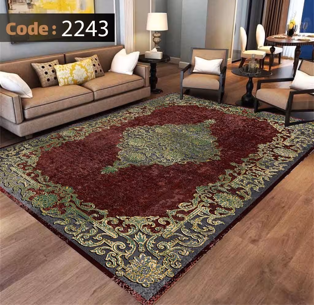کاورفرش روفرشی دورکشدار گوشه لیفه ای لاکی ، آبی و متنوع کد 2243