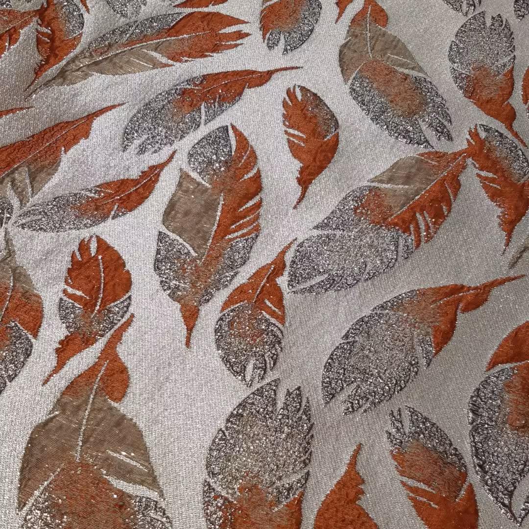 پارچه ژاکارد مانتو و کت طرح برگ جنس تافته لمه طرح دار