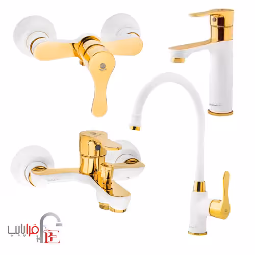 ست شیرآلات شیبه مدل رز سفید طلایی ا shibeh rose Collection Taps