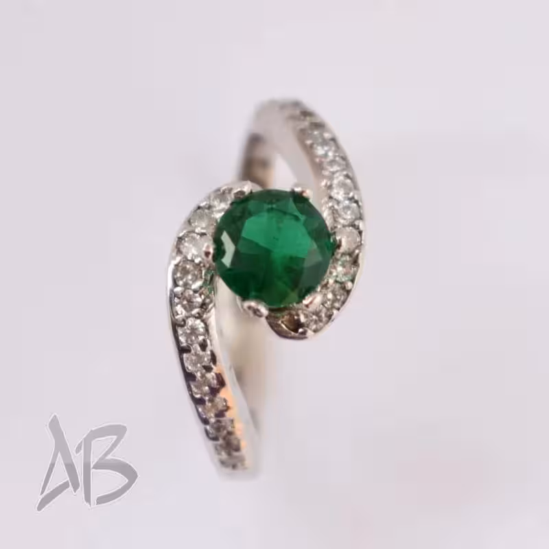 انگشتر نقره زنانه سولیتر سبز آبکاری طلا یا رودیوم آقابزرگ کد 598