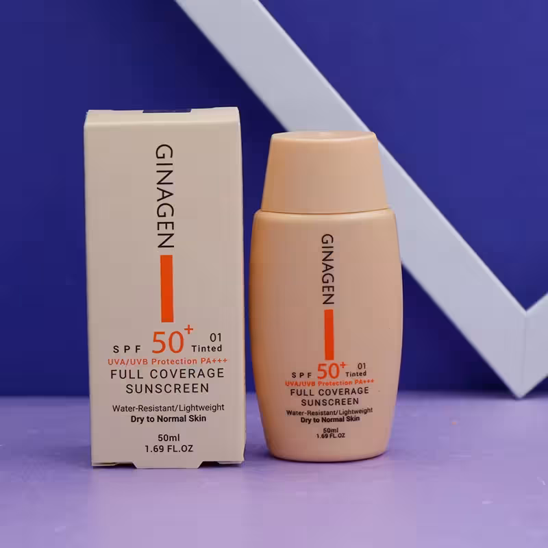 عمده فروشی کرم ضدآفتاب رنگی _ 01 دارای SPF50 مناسب پوست خشک و نرمال ژیناژن GINAGEN حجم 50 میل 92249