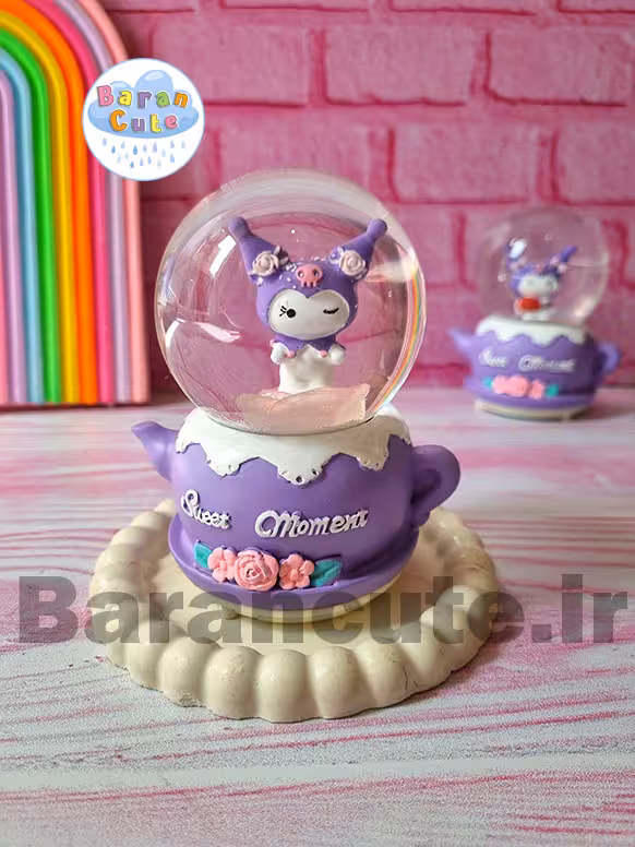 گوی موزیکال برفی چراغ دار (سایز متوسط) طرح کورومی روی گل رز