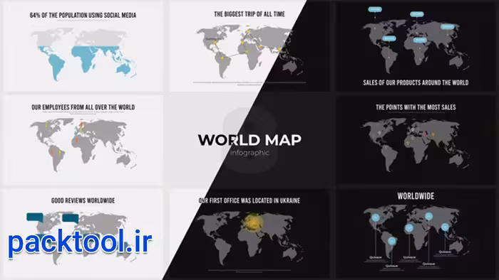 دانلود پروژه آماده پریمیر پرو اینفوگرافیک نقشه جهان Infographic World Map - پک تول