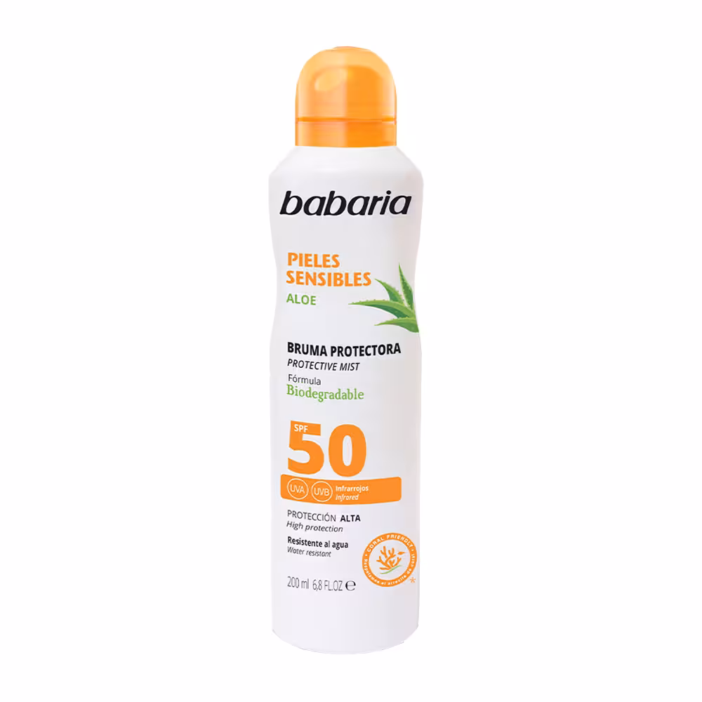 اسپری ضد آفتاب باباریا مخصوص پوست حساس SPF50 حجم 200 میل