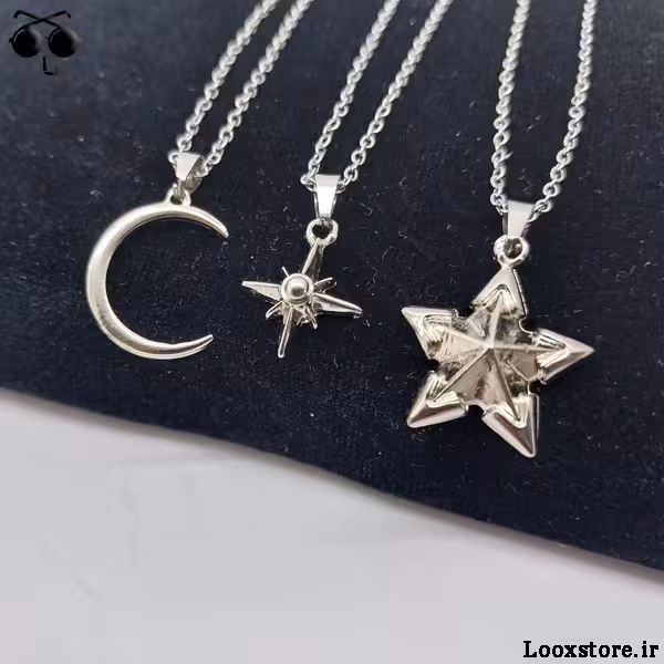گردنبند ست سه نفری شیک ماه و خورشید و ستاره
