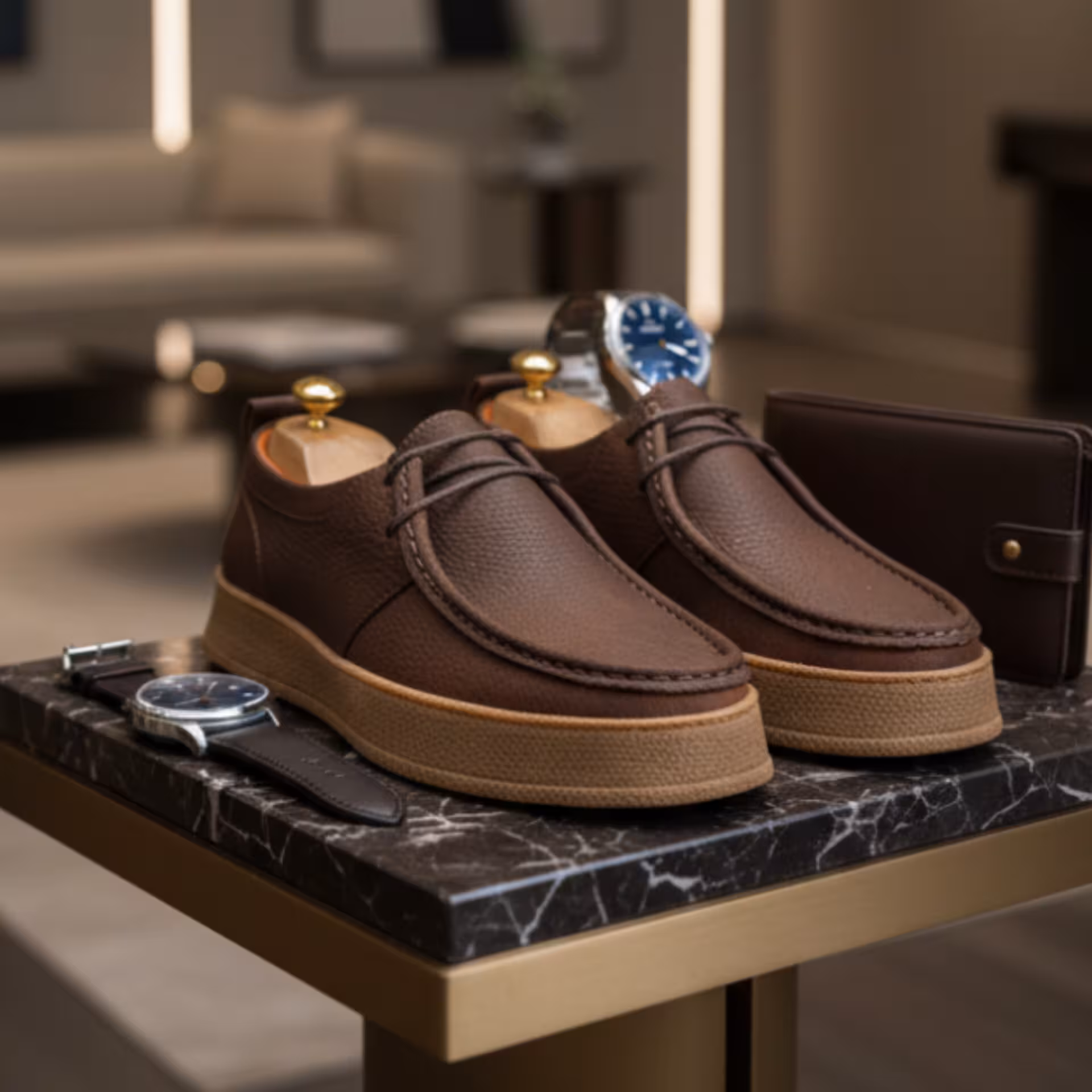 کفش چرم مردانه اسپرت کد SP213BR رنگ قهوه ای