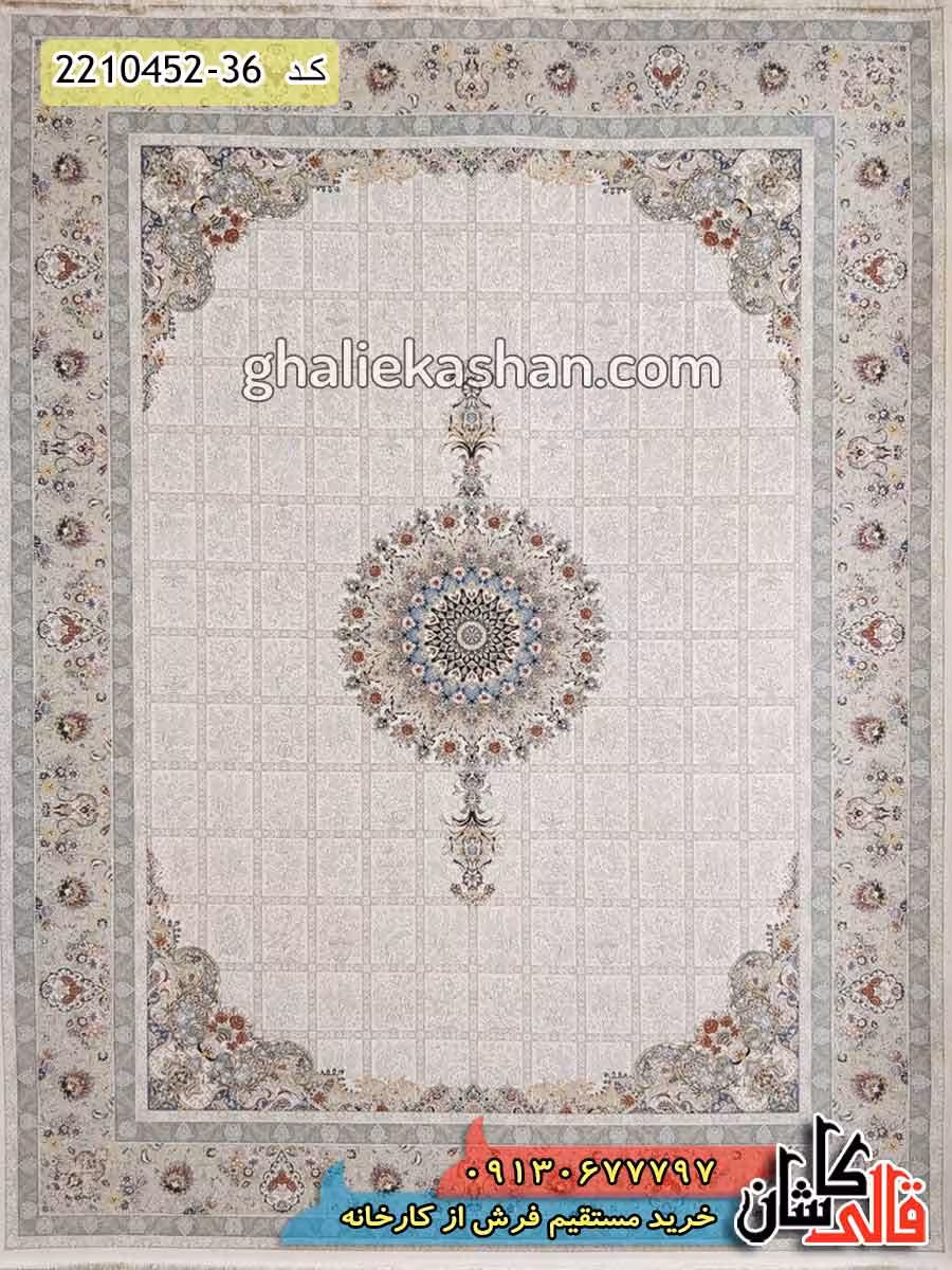 فرش 1500 شانه خشتی طرح مانلی زمینه کرم کاشان – گل برجسته